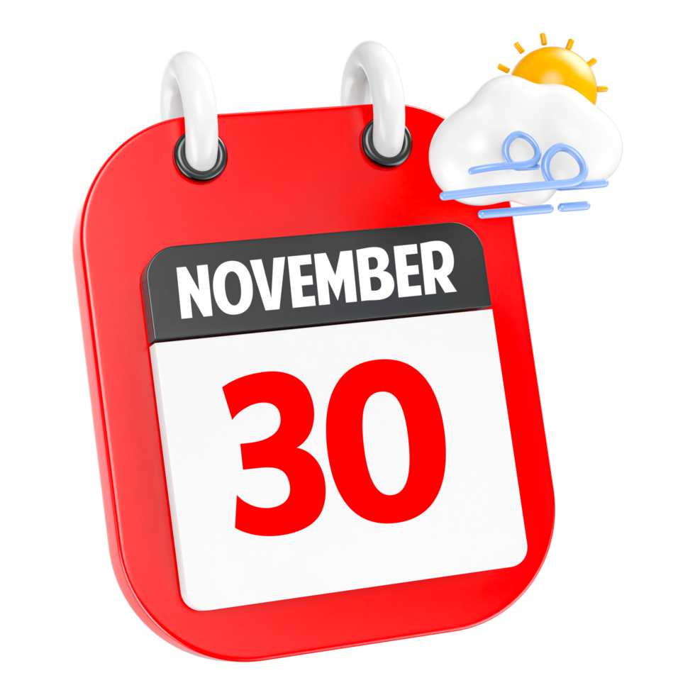 November Sunny Windy Heavy Rain 3D Icon Day 30 png