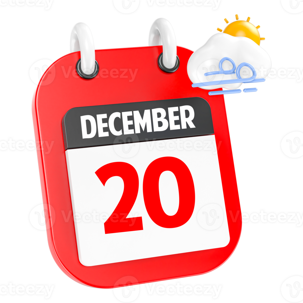 December Sunny Windy Heavy Rain 3D Icon Day 20 png