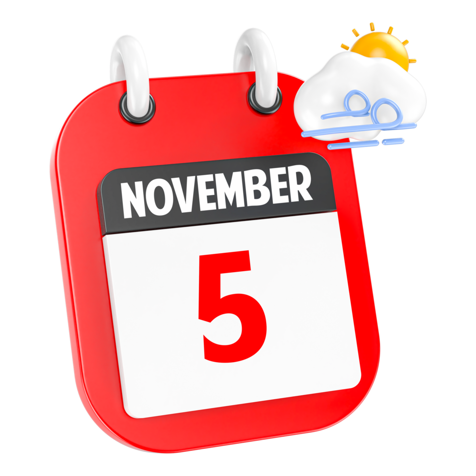 November Sunny Windy Heavy Rain 3D Icon Day 5 png