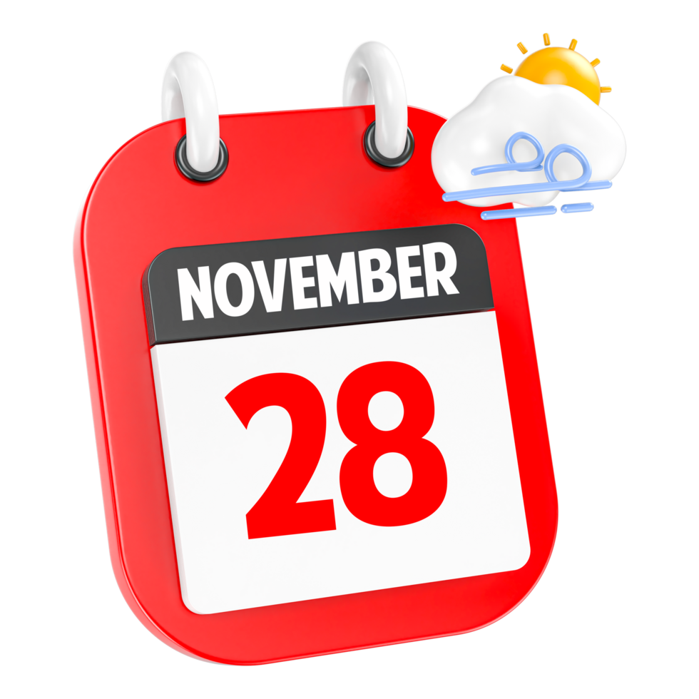 November Sunny Windy Heavy Rain 3D Icon Day 28 png