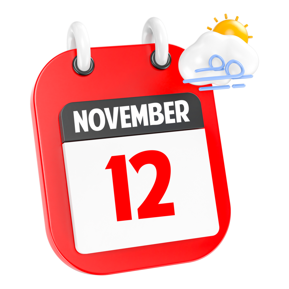 November Sunny Windy Heavy Rain 3D Icon Day 12 png