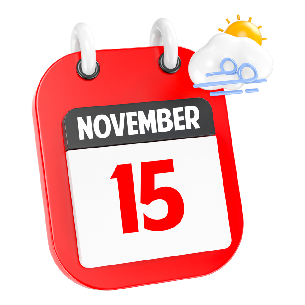 November Sunny Windy Heavy Rain 3D Icon Day 15 png