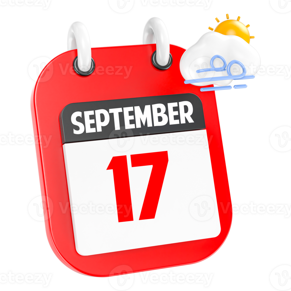 septiembre soleado Ventoso pesado lluvia 3d icono día 17 png