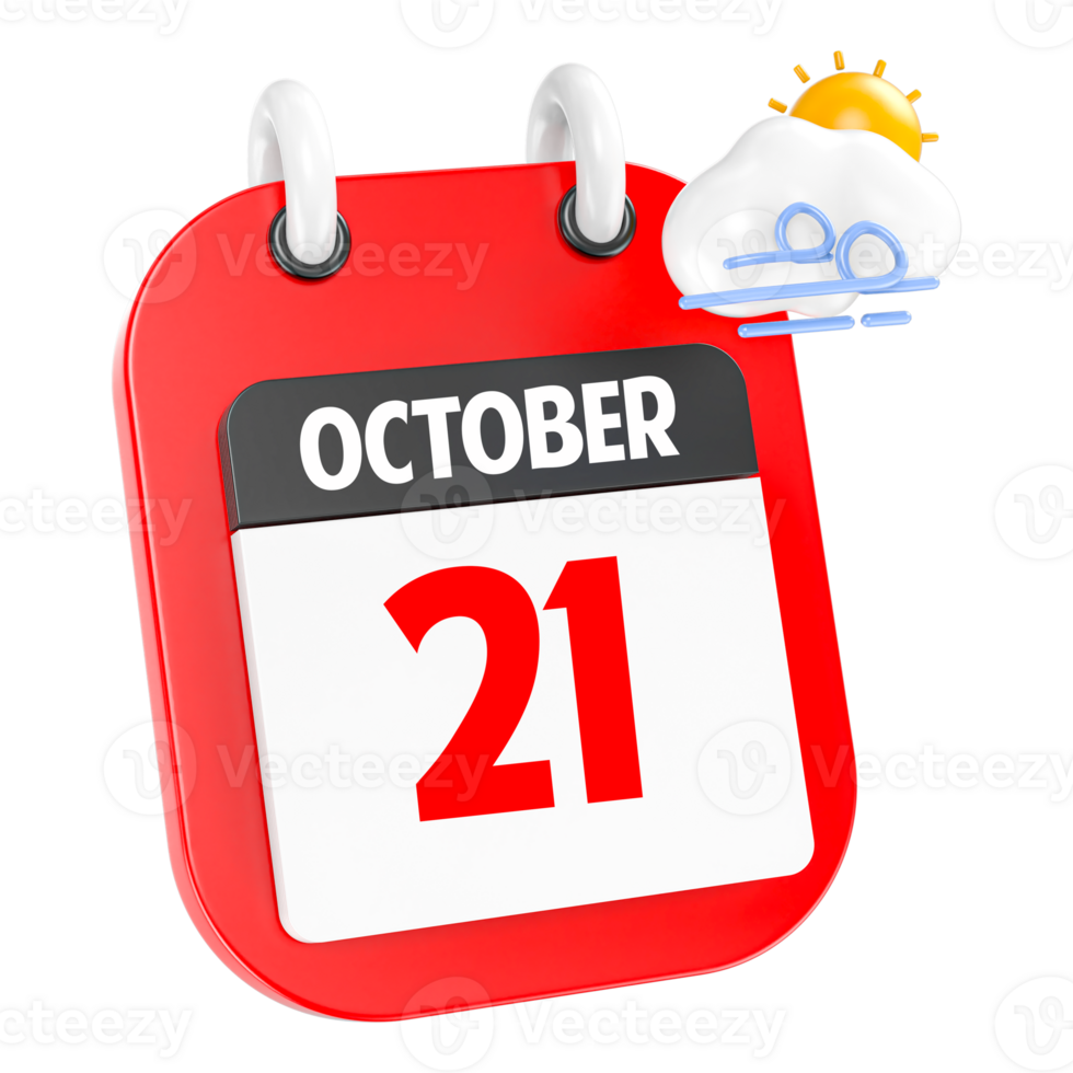 October Sunny Windy Heavy Rain 3D Icon Day 21 png