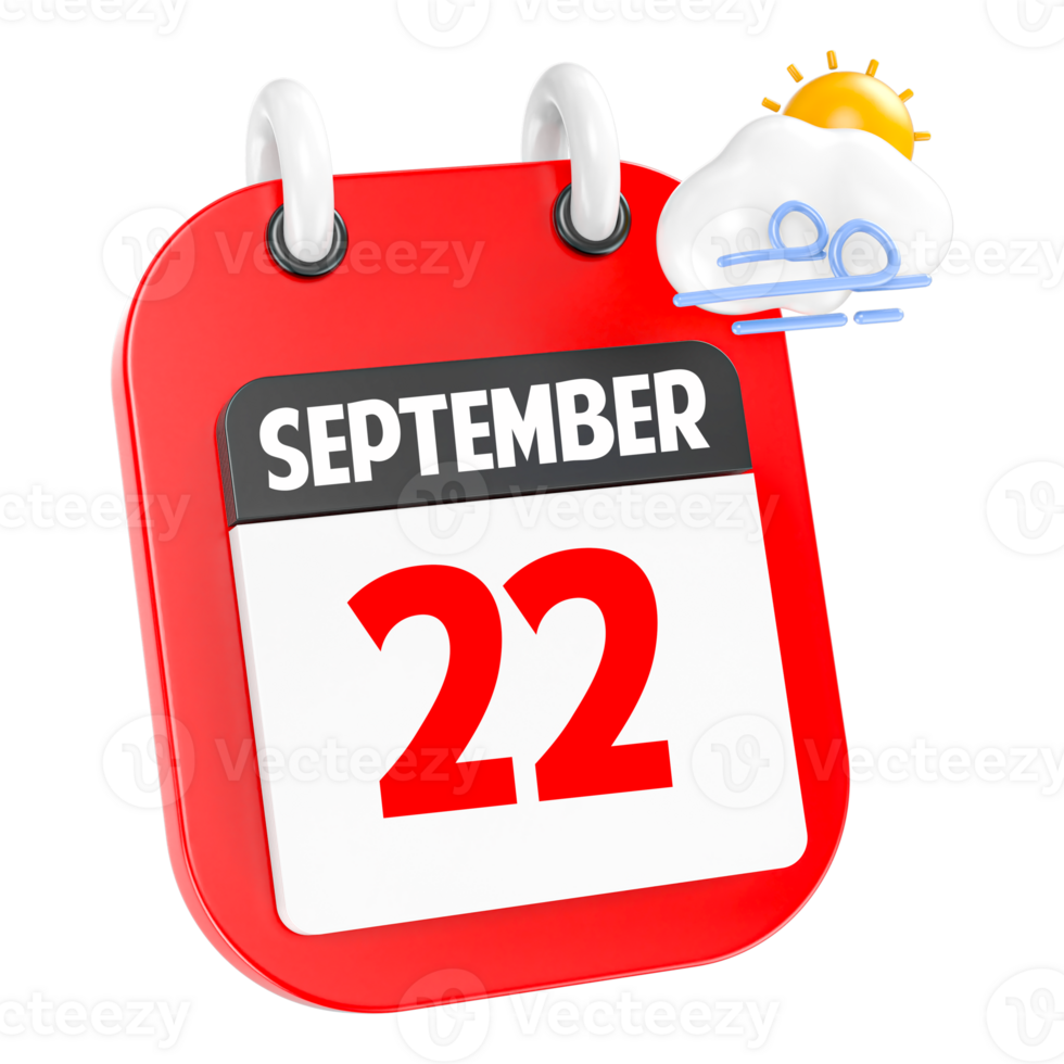 September Sunny Windy Heavy Rain 3D Icon Day 22 png