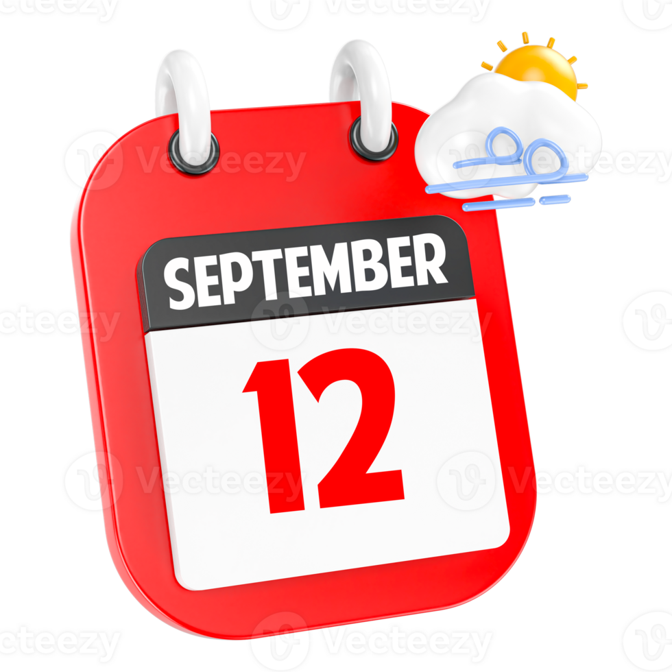 septiembre soleado Ventoso pesado lluvia 3d icono día 12 png