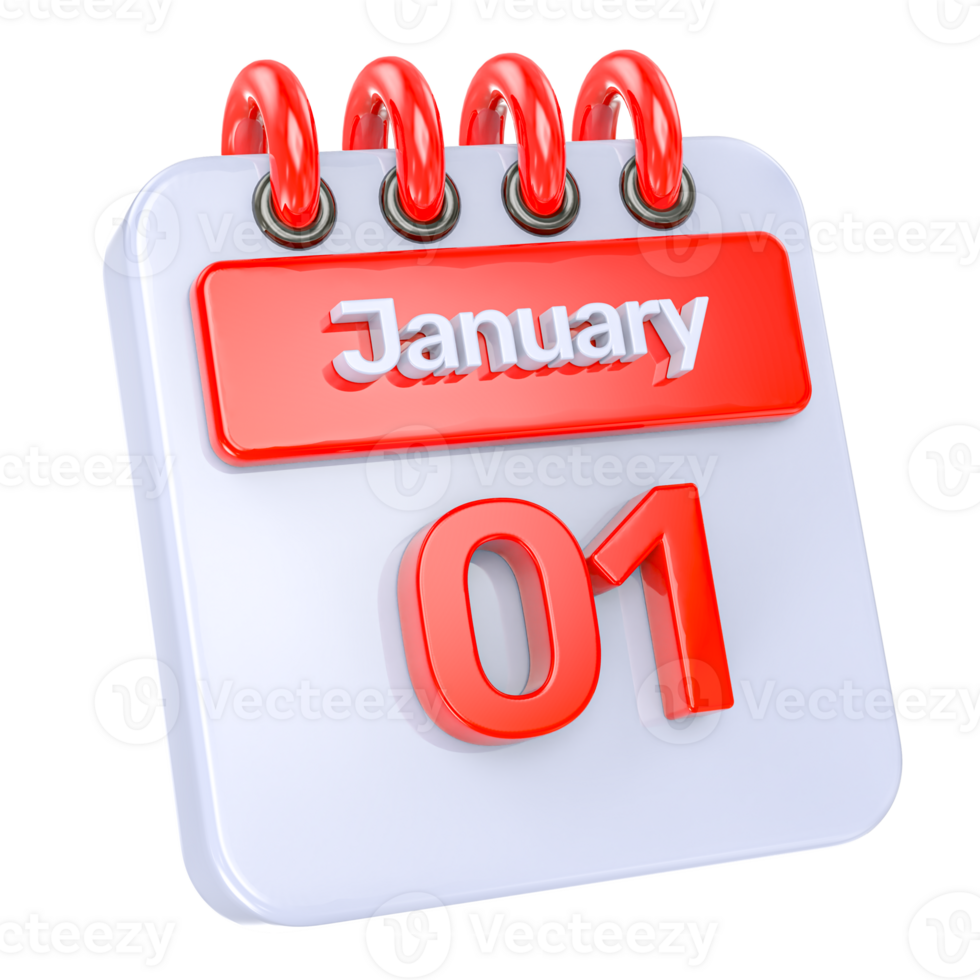 January Realistic Calendar Icon 3D Illustration of day 1 png