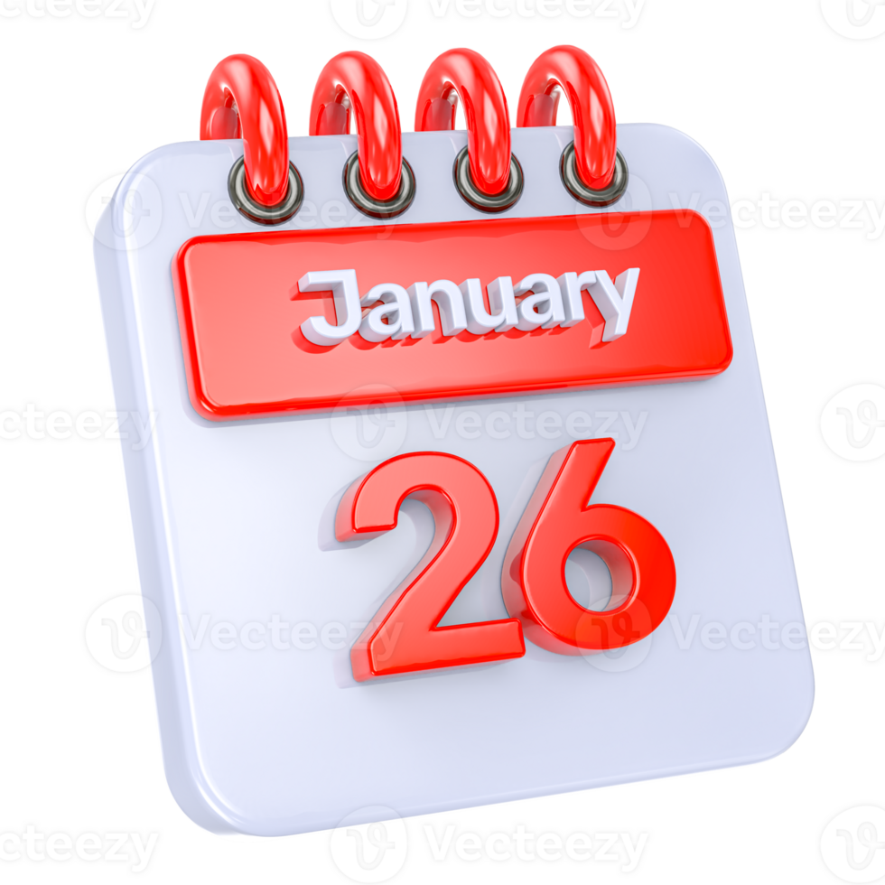 januari realistisk kalender ikon 3d illustration av dag 26 png
