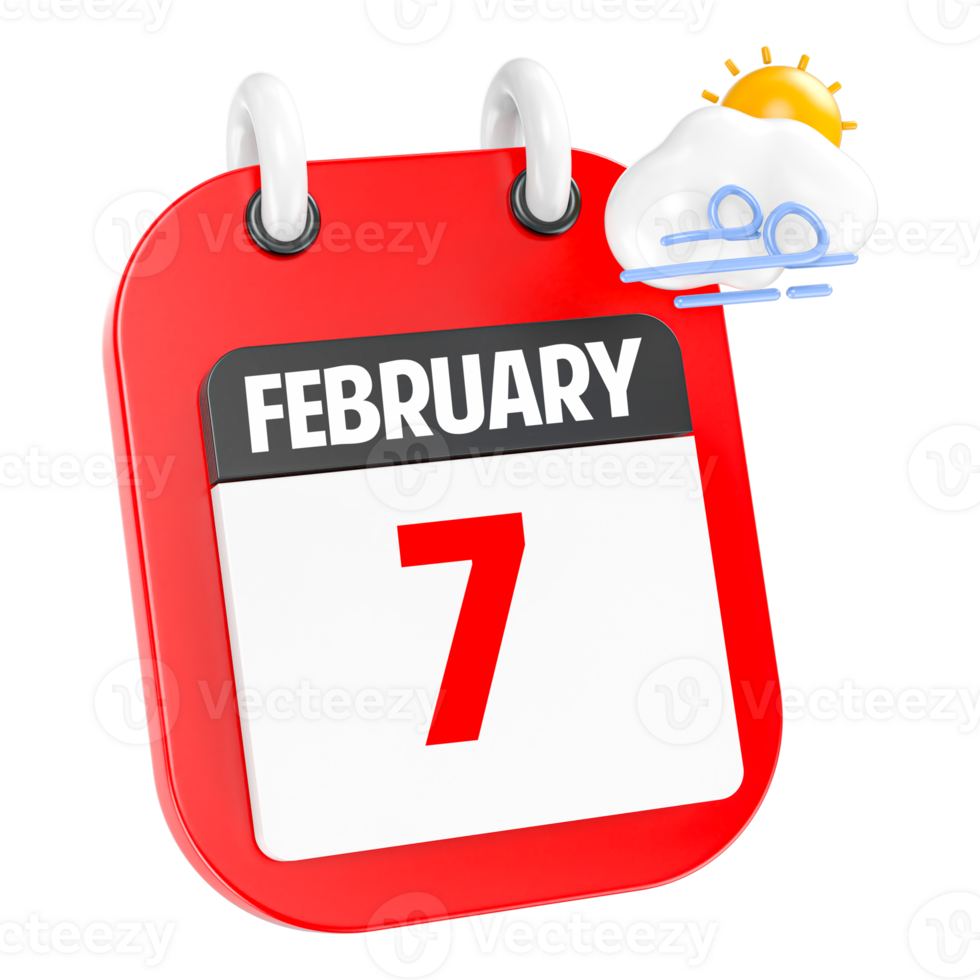 February Sunny Windy Heavy Rain 3D Icon Day 7 png