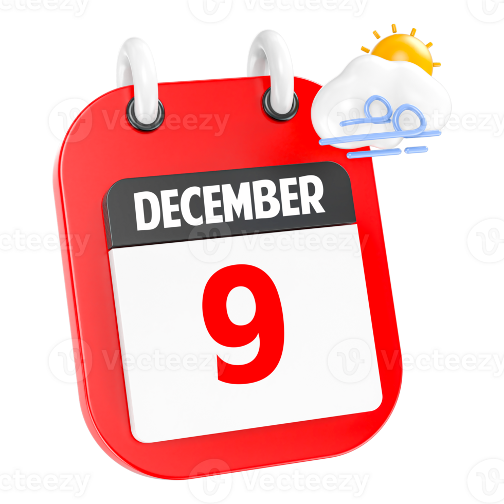 December Sunny Windy Heavy Rain 3D Icon Day 9 png