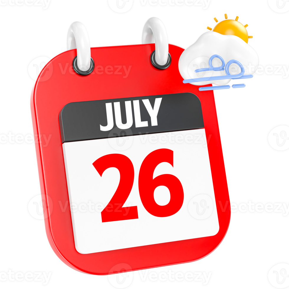 July Sunny Windy Heavy Rain 3D Icon Day 26 png