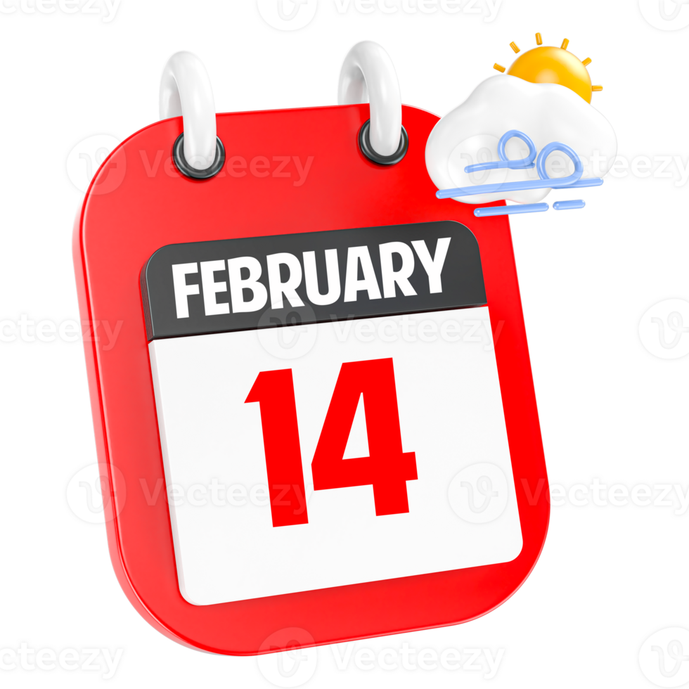February Sunny Windy Heavy Rain 3D Icon Day 14 png