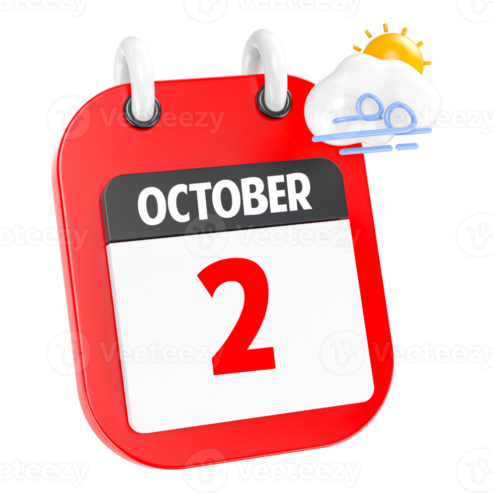 October Sunny Windy Heavy Rain 3D Icon Day 2 png