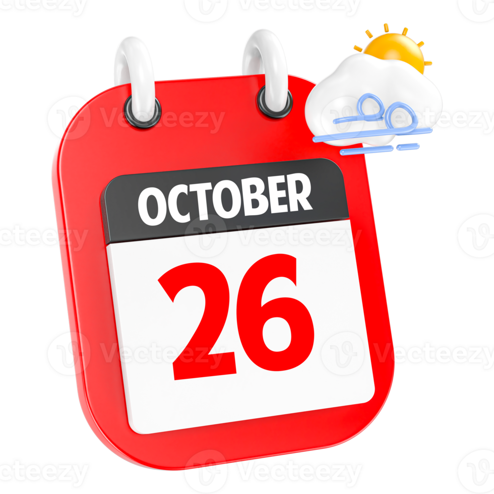 October Sunny Windy Heavy Rain 3D Icon Day 26 png