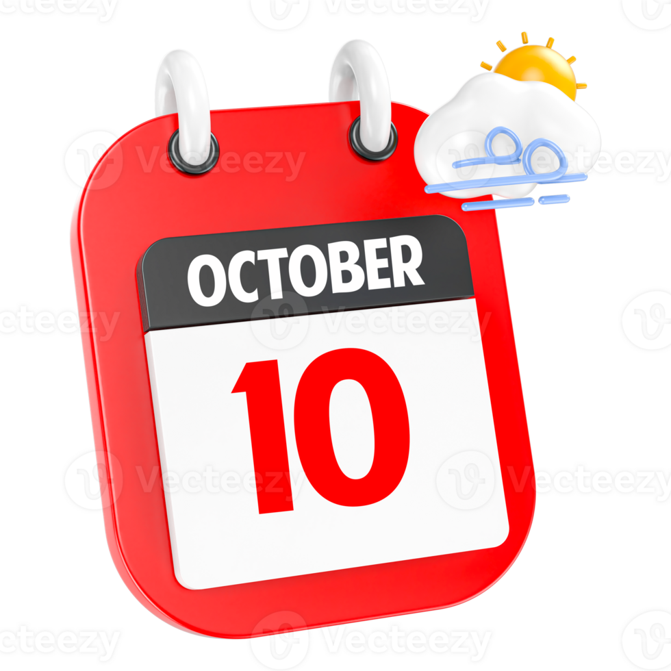 October Sunny Windy Heavy Rain 3D Icon Day 10 png