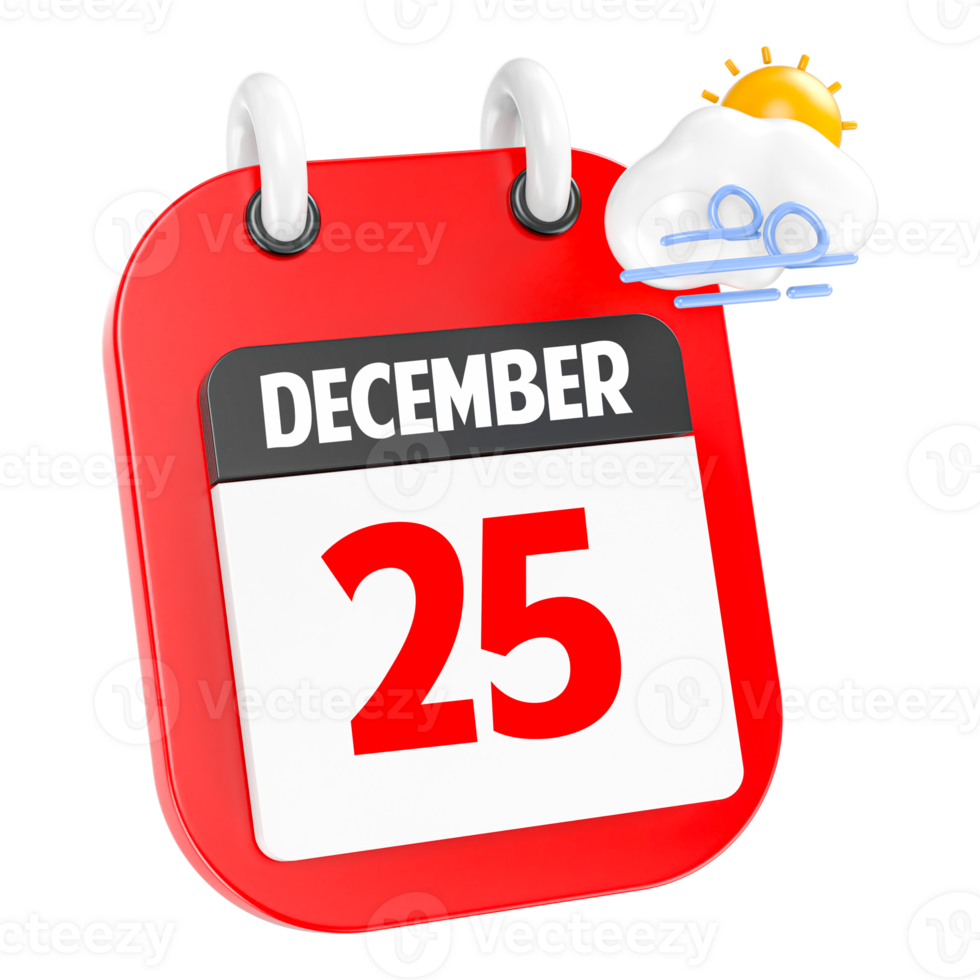 December Sunny Windy Heavy Rain 3D Icon Day 25 png