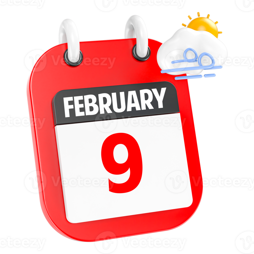 February Sunny Windy Heavy Rain 3D Icon Day 9 png