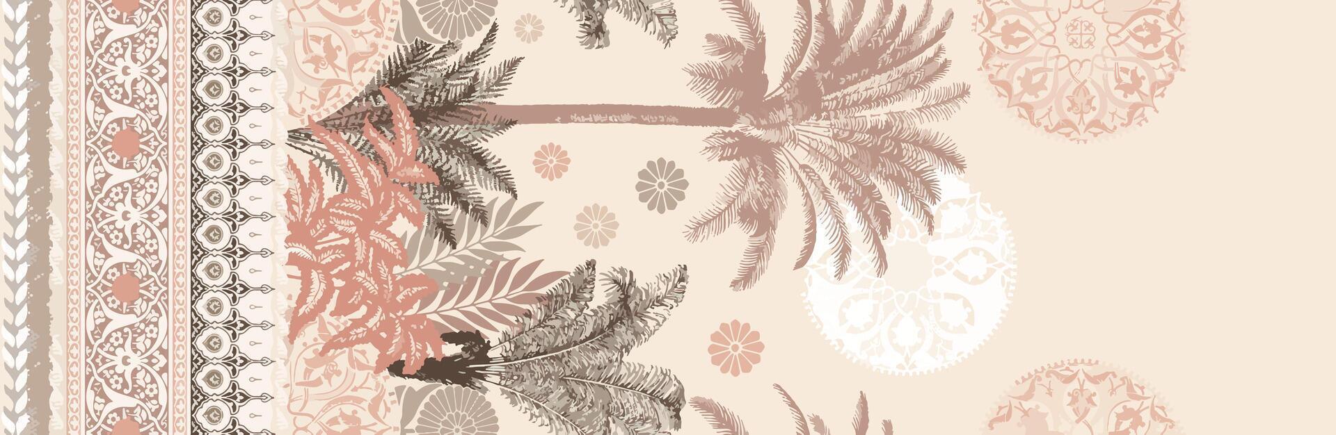 Brown and grey floral textile design vector