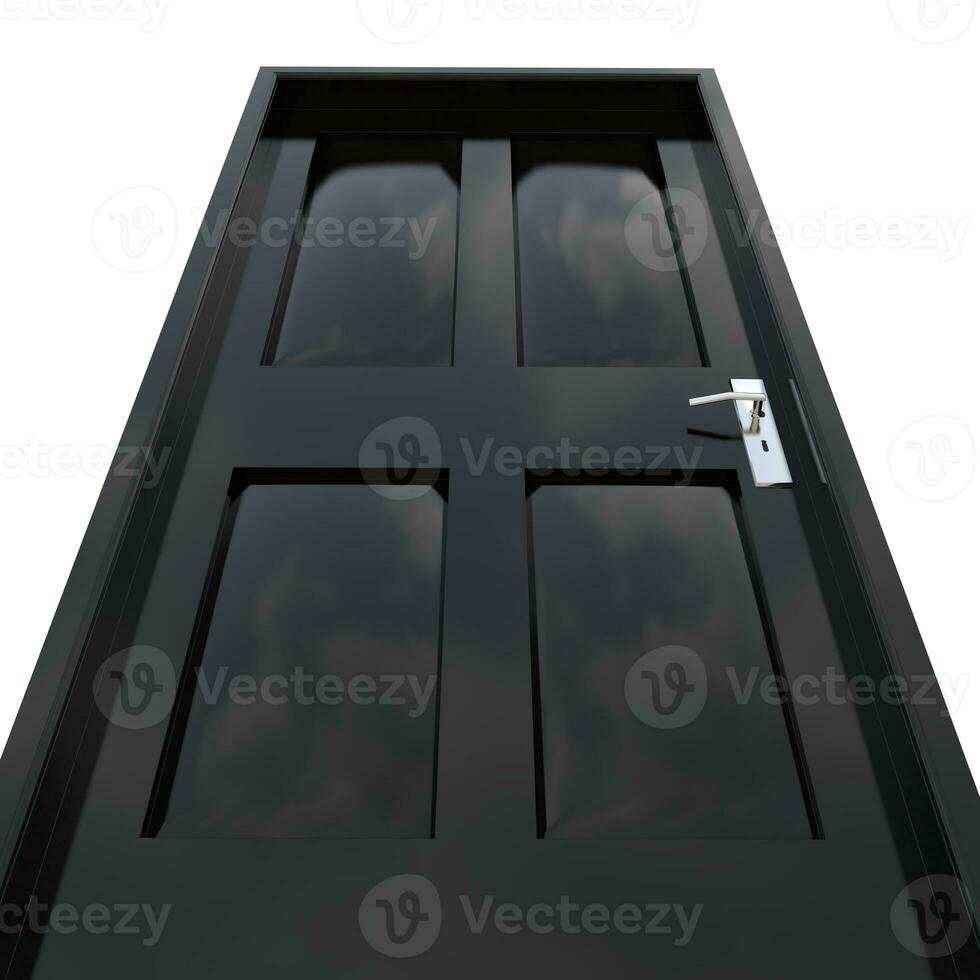 Black door Wide-Open Entrance on White Isolated Background photo