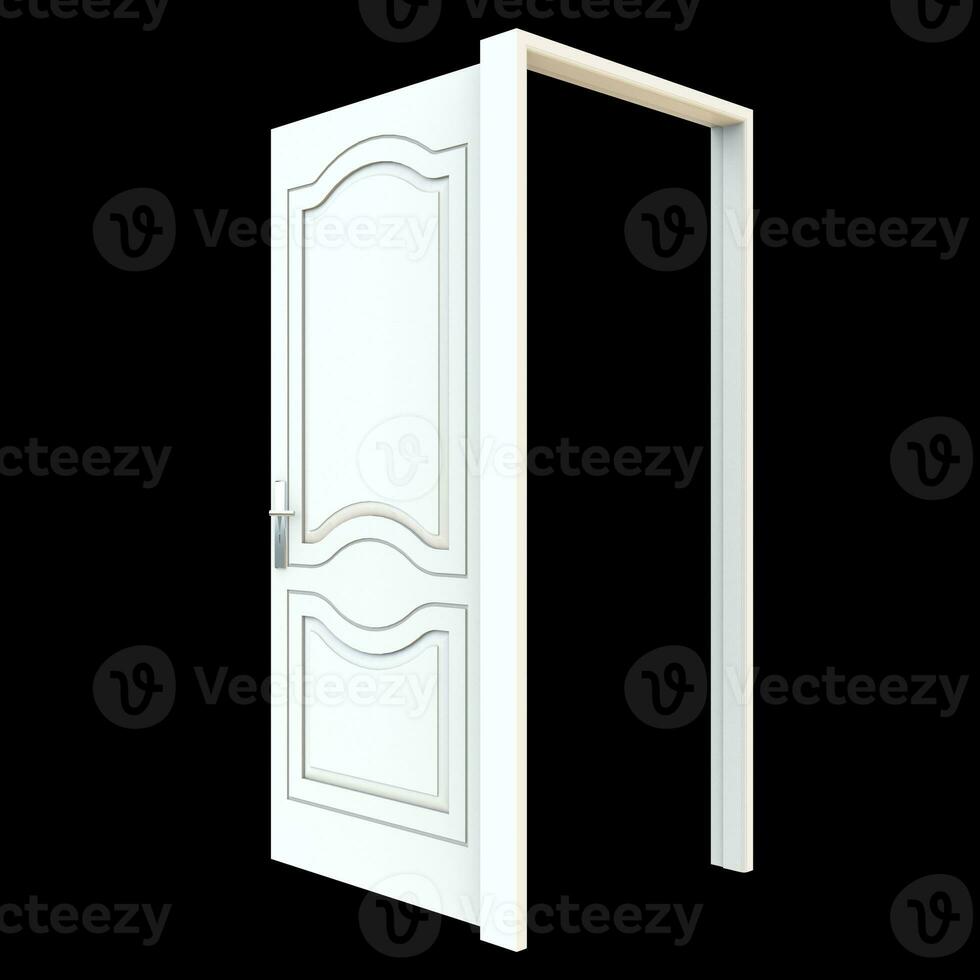 White door Unbarred Entryway against Isolated White Setting photo