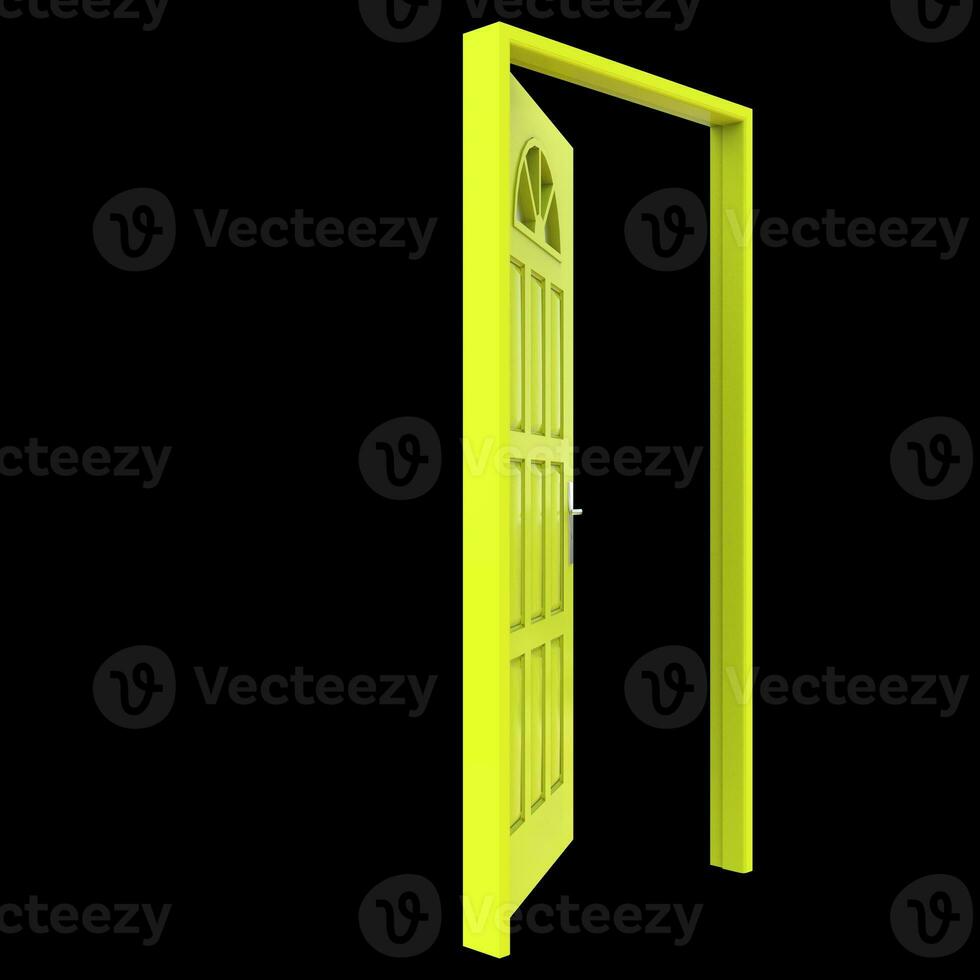 Yellow door Illuminated Entryway on Isolated White Surface photo