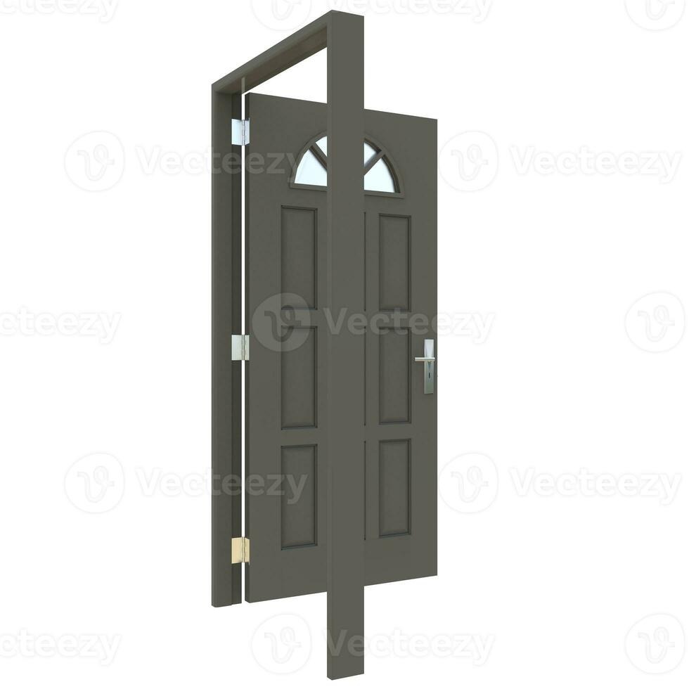 Gray door Wide-Open Access Point on Pure White Isolated Background photo