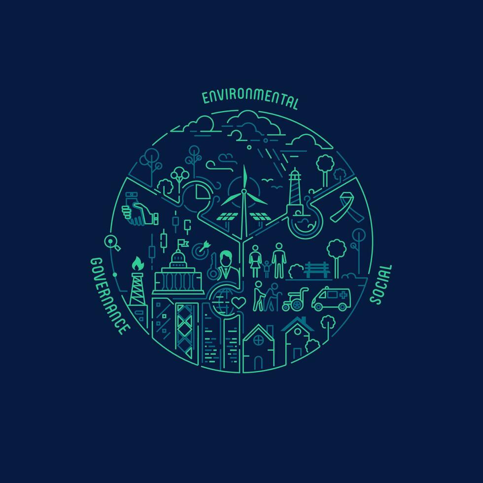 concept of ESG-environmental social and governance, graphic of green outline jigsaw combined with sustainability element vector