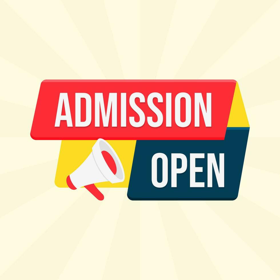 admission open label flat design vector with megaphone speaker