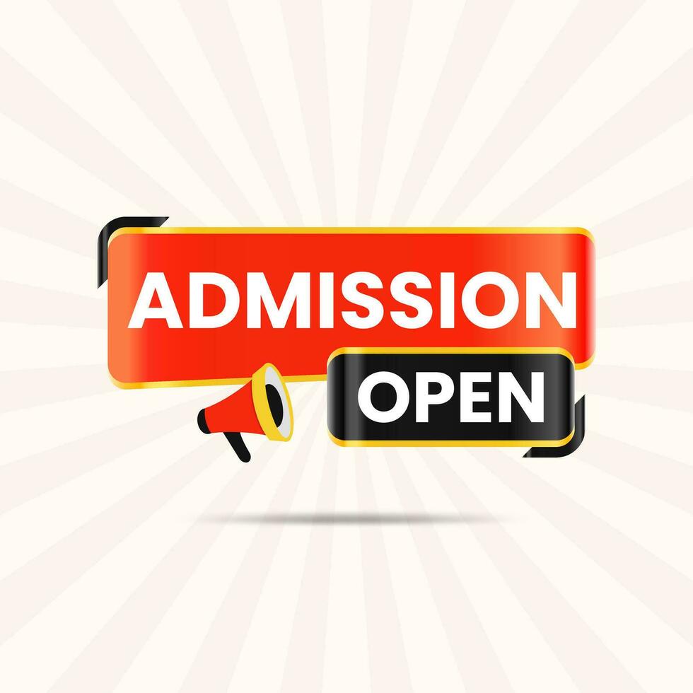 admission open label flat design vector with megaphone speaker