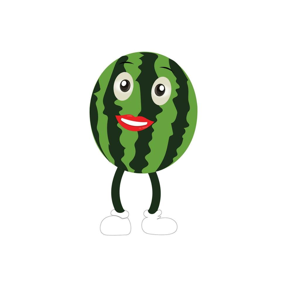 Watermelon Character with Various Face Expressions. Vector illustration set of funny and cute cartoon fruits isolated on white background. Mascot collection.