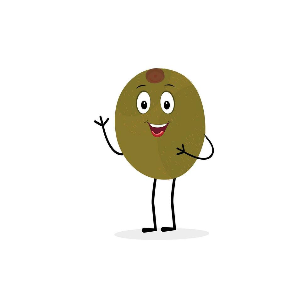 linda kiwi dibujos animados. con contento facial expresiones y diferente pose. dibujos animados personaje de rebanada de kiwi con varios cocinero emoticones vector