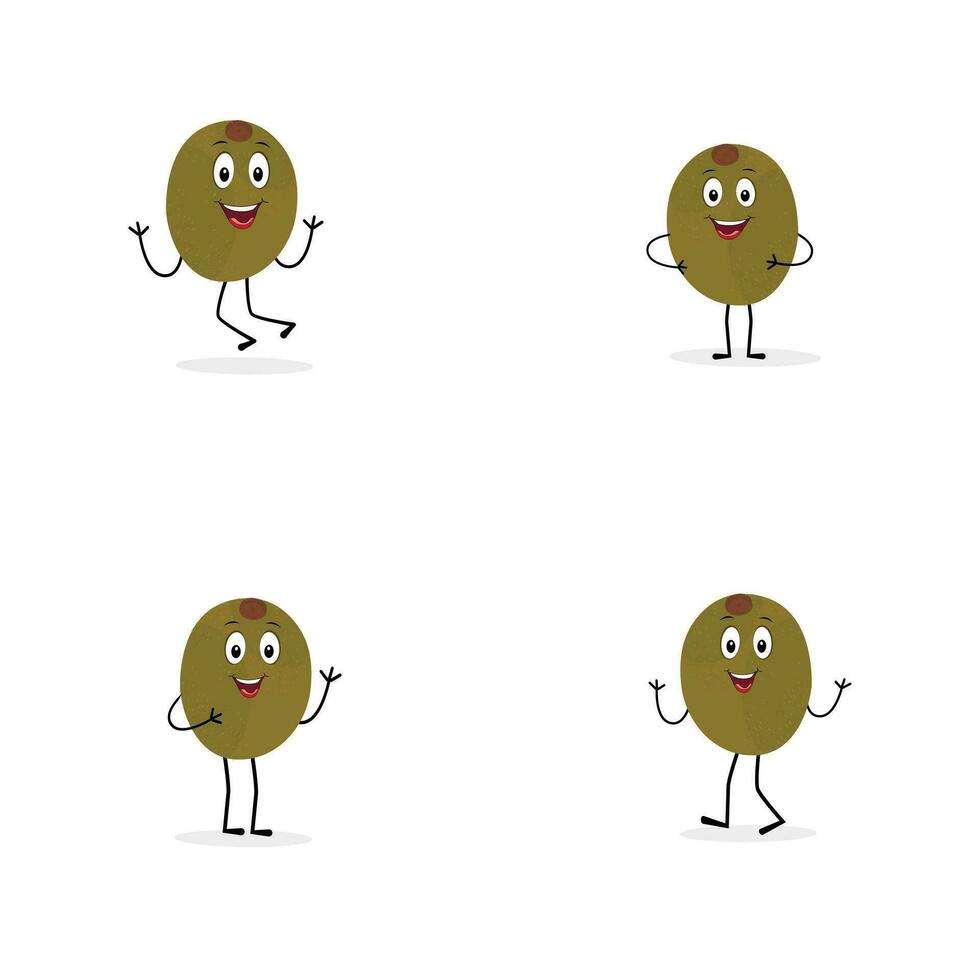 linda kiwi dibujos animados. con contento facial expresiones y diferente pose. dibujos animados personaje de rebanada de kiwi con varios cocinero emoticones vector