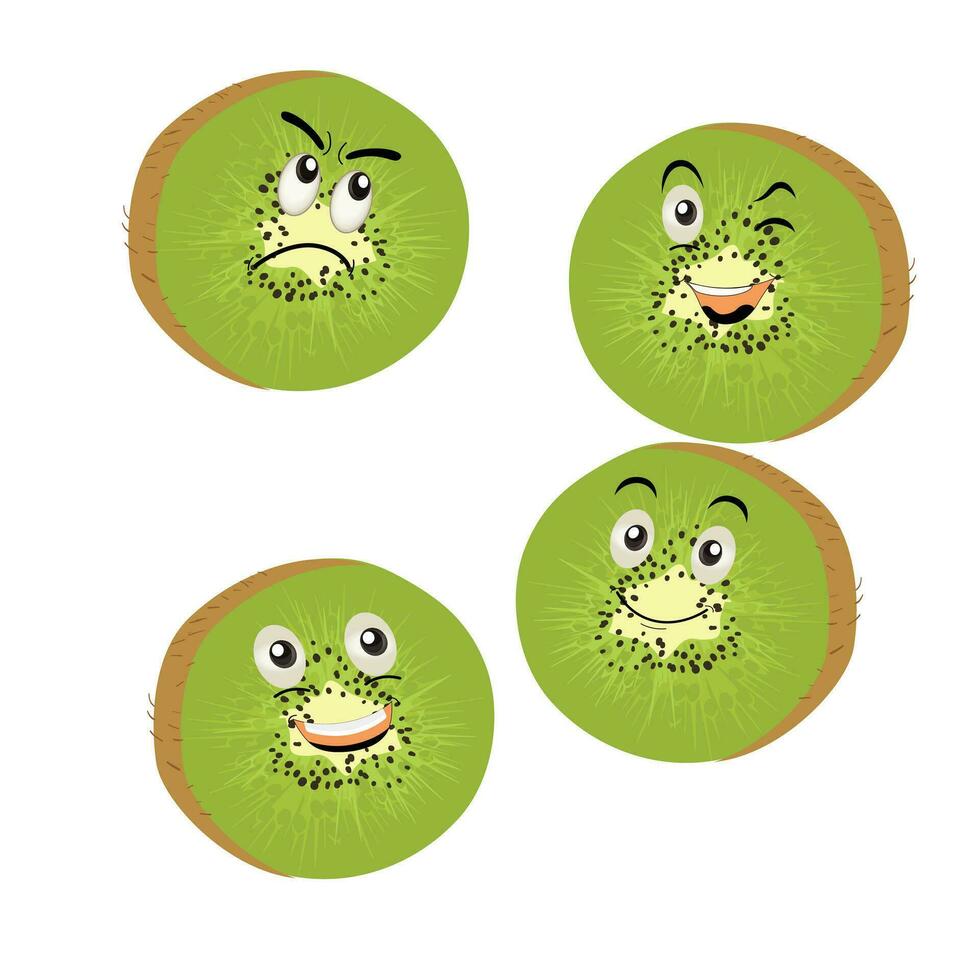 Kiwi fruit cartoon character with greenish brown fuzzy skin and pointing hand gesture,for agriculture or fresh food design. Kiwi fruit vector characters, Cartoon cute Kiwi fruit cartoon emoticons.
