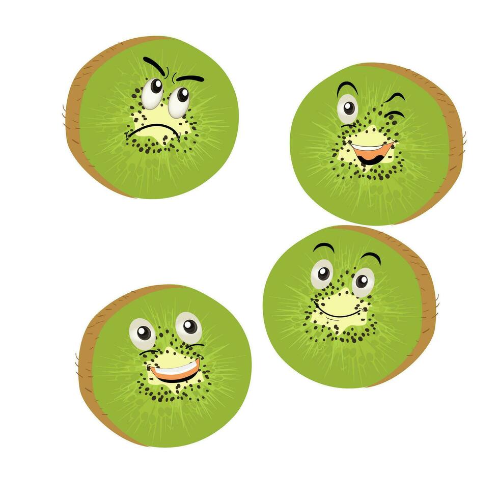 kiwi Fruta dibujos animados personaje con verdoso marrón borroso piel y señalando mano gesto, para agricultura o Fresco comida diseño. kiwi Fruta vector caracteres, dibujos animados linda kiwi Fruta dibujos animados emoticonos