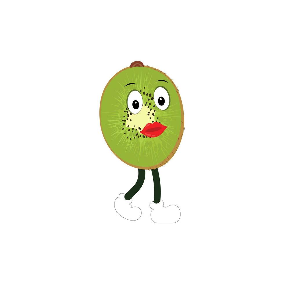 Cute kiwi cartoon. with happy facial expressions and different pose. Cartoon character of slice of kiwi with various chef emoticons vector