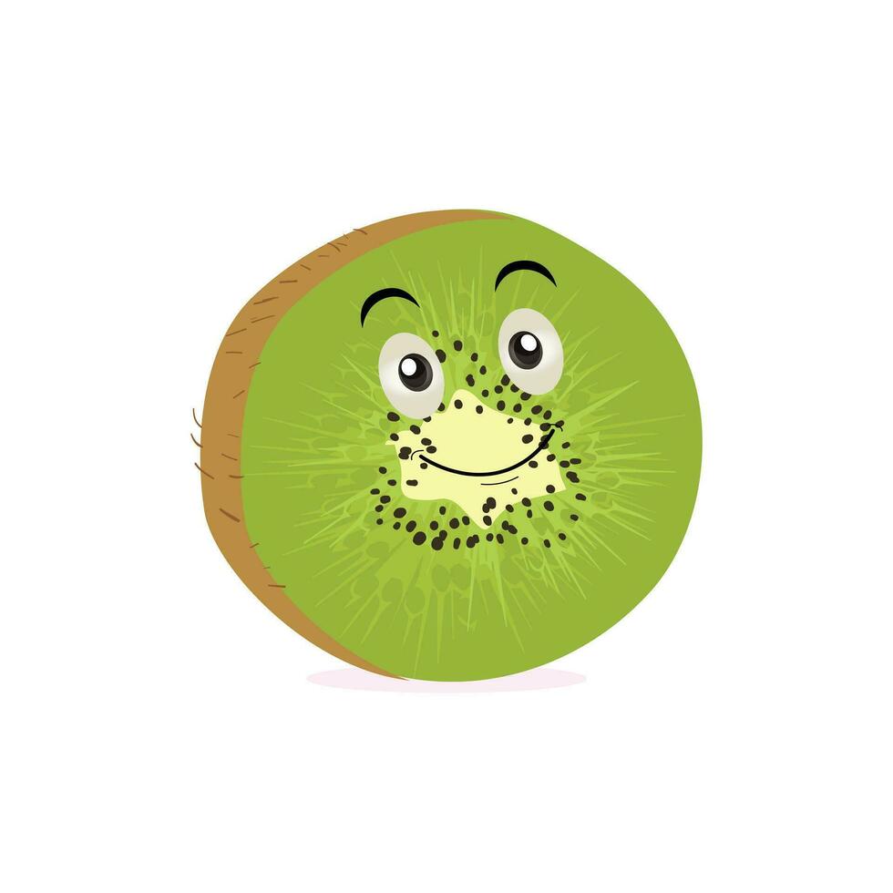 kiwi Fruta dibujos animados personaje con verdoso marrón borroso piel y señalando mano gesto, para agricultura o Fresco comida diseño. kiwi Fruta vector caracteres, dibujos animados linda kiwi Fruta dibujos animados emoticonos