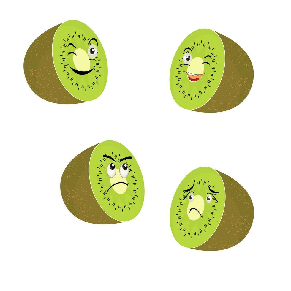 Kiwi fruit cartoon character with greenish brown fuzzy skin and pointing hand gesture,for agriculture or fresh food design. Kiwi fruit vector characters, Cartoon cute Kiwi fruit cartoon emoticons.