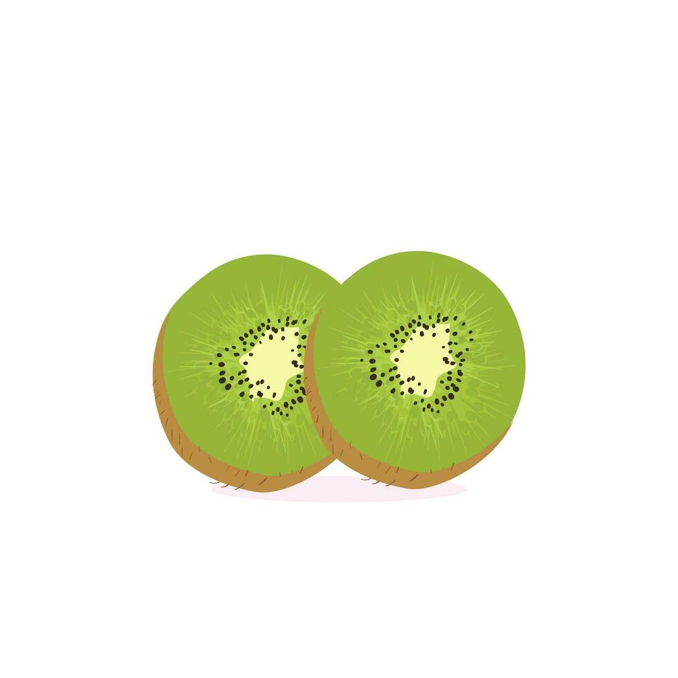 Kiwi Fruit Icon Set Vector Design. Ripe whole kiwi fruit and half kiwi fruit isolated on white background. Chinese gooseberry half cross section flat color vector icon for food apps and websites