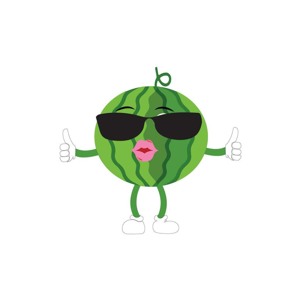 Funny watermelon slices characters with cartoon smile faces. Cute fruit in sunglasses surf. Summer time party. Comic watermelons vector set