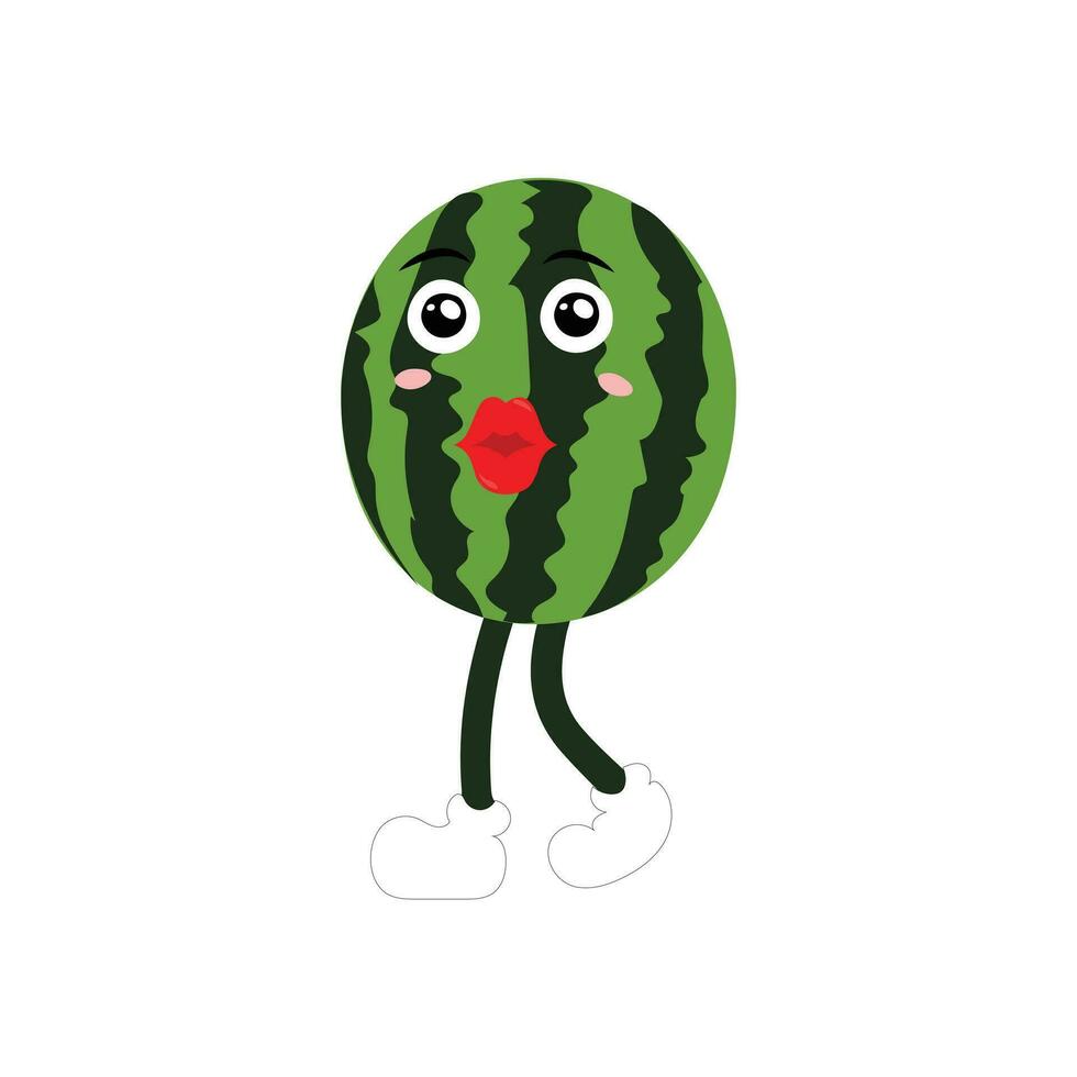 Watermelon Character with Various Face Expressions. Vector illustration set of funny and cute cartoon fruits isolated on white background. Mascot collection.