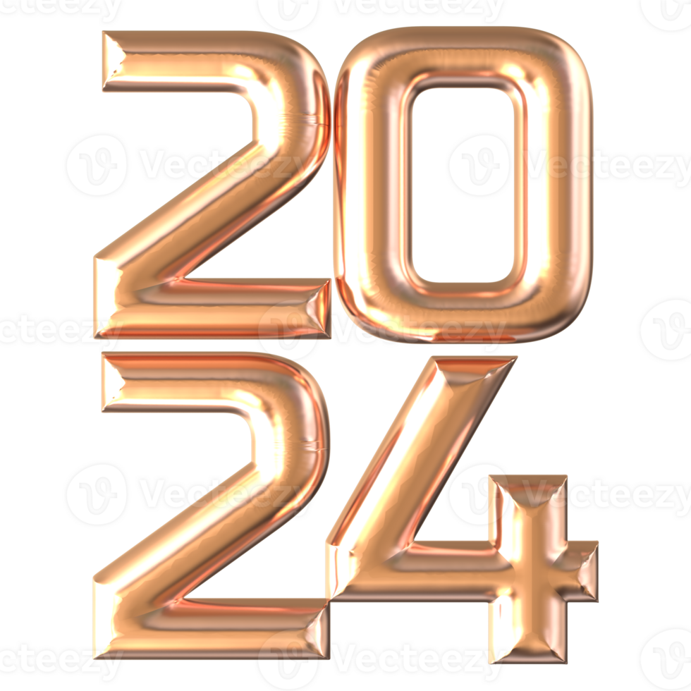 Number 2024 Gold 3D Render png