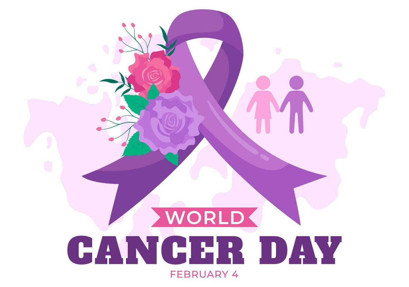 mundo cáncer día vector ilustración en febrero 4 4 con cinta a aumento conciencia de cáncer y hembra cuidado de la salud en plano dibujos animados antecedentes
