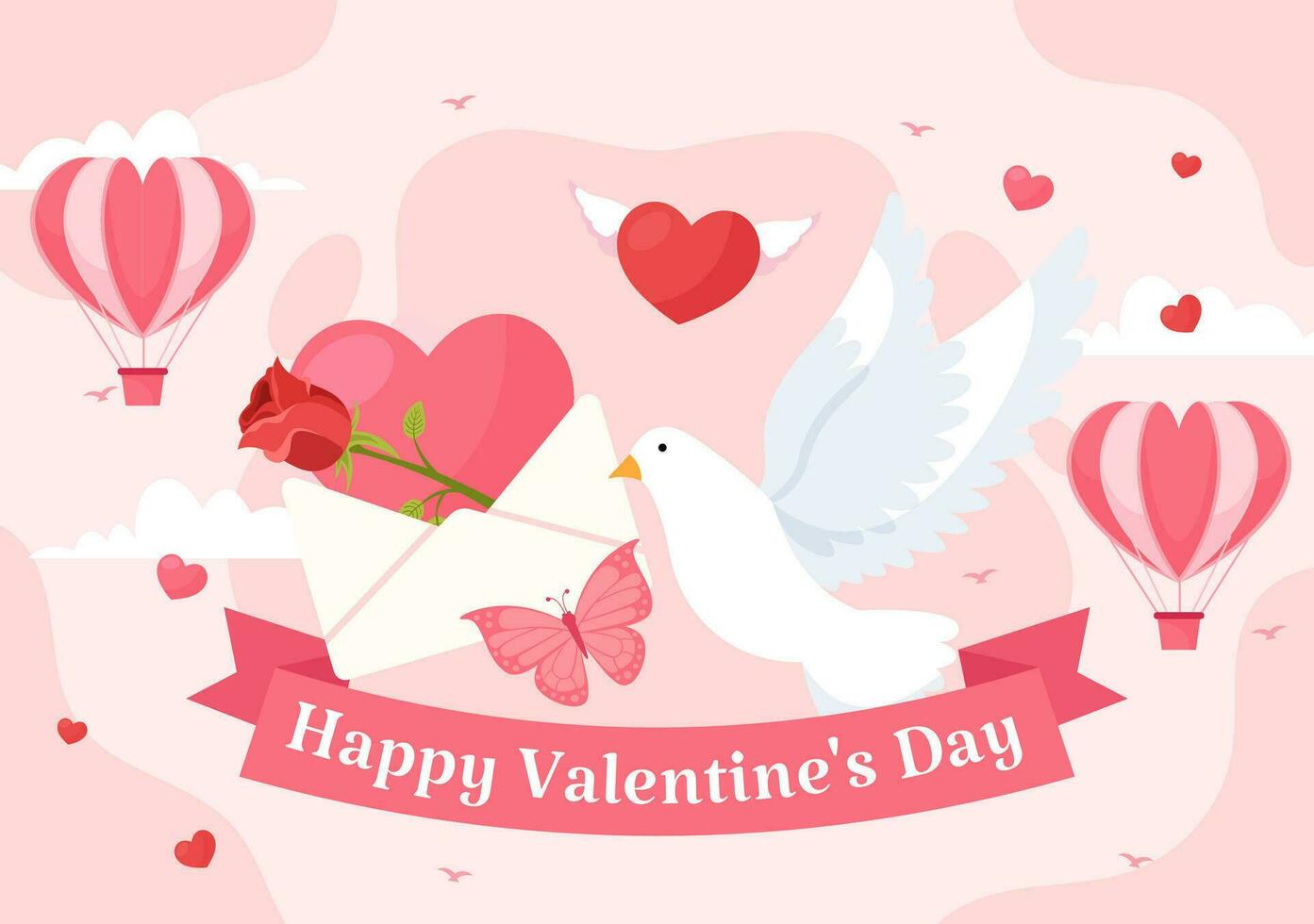 Happy Valentine's Day Vector Illustration on February 14 with Heart or Love for Couple Affection in Flat Valentine Holiday Cartoon Pink Background