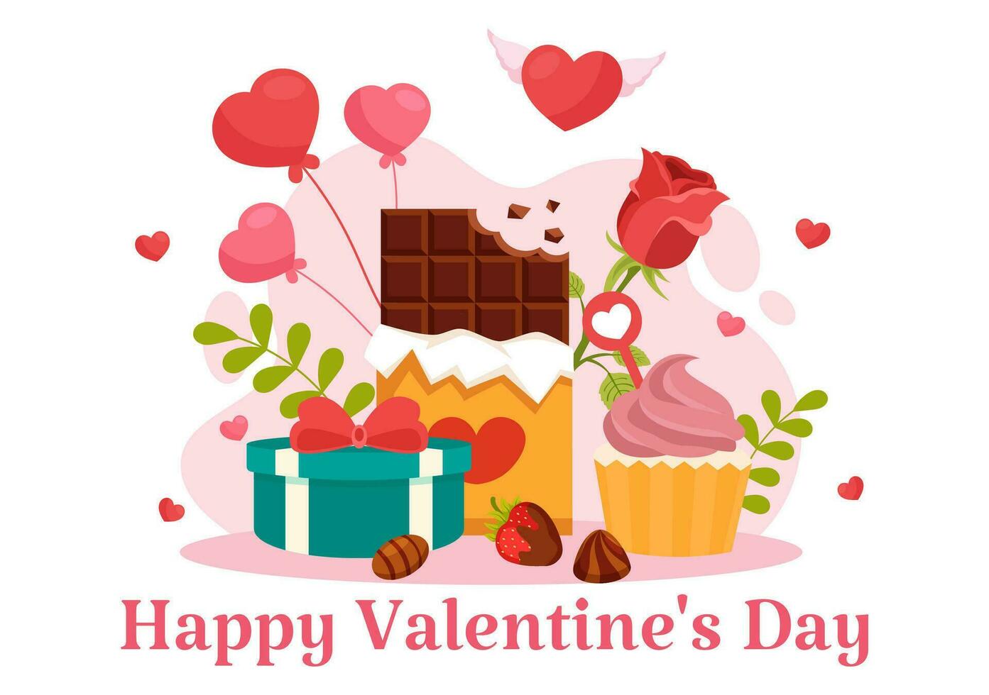 Happy Valentine's Day Vector Illustration on February 14 with Heart or Love for Couple Affection in Flat Valentine Holiday Cartoon Pink Background