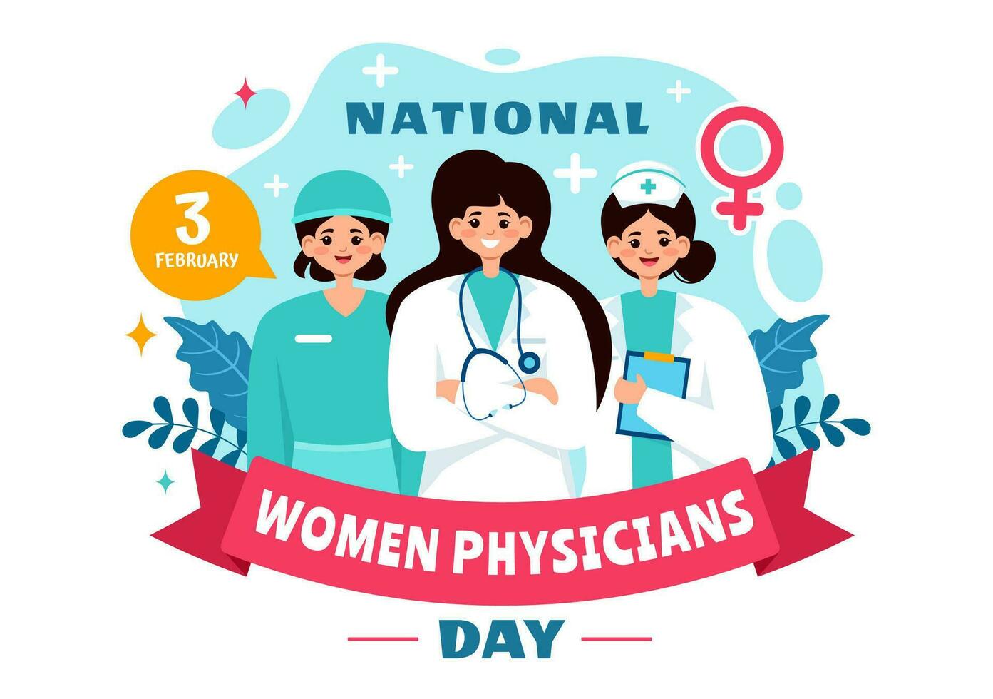 National Women Physicians Day Vector Illustration on February 3 to Honor Female Doctors Across the Country in Flat Cartoon Background Design