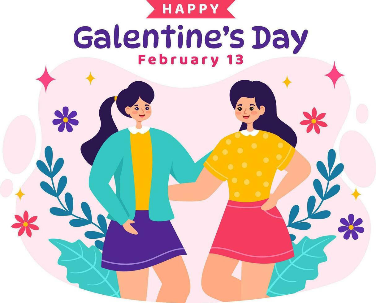 Happy Galentine's Day Vector Illustration on February 13th with Celebrating Women Friendship for Their Freedom in Flat Cartoon Background Design