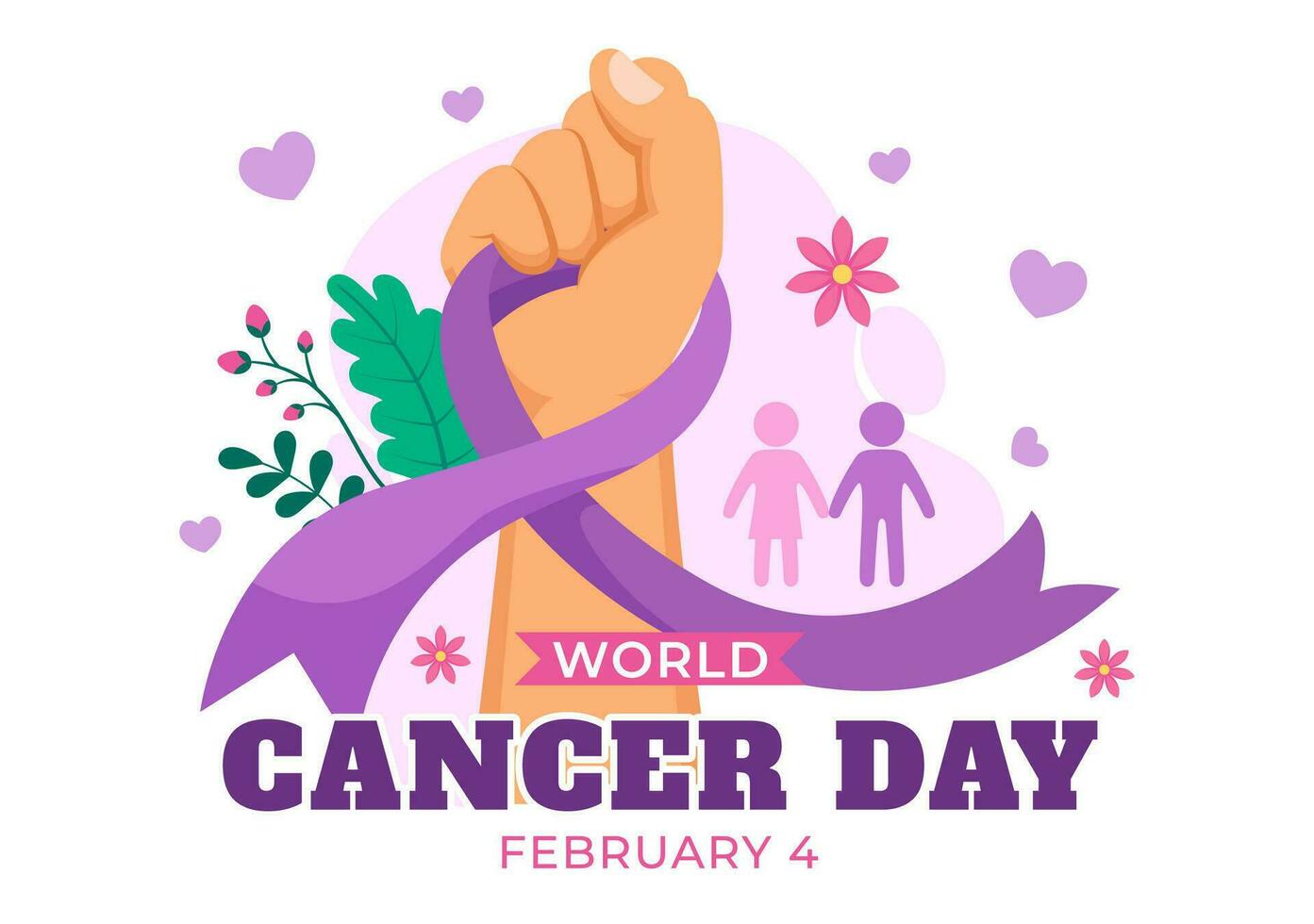 World Cancer Day Vector Illustration on February 4 with Ribbon to Raise Awareness of Cancer and Female Healthcare in Flat Cartoon Background