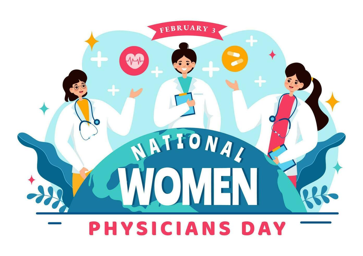 National Women Physicians Day Vector Illustration on February 3 to Honor Female Doctors Across the Country in Flat Cartoon Background Design