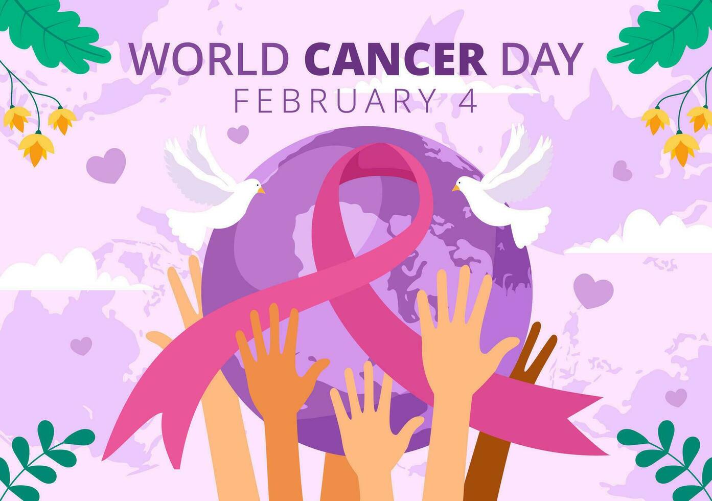 World Cancer Day Vector Illustration on February 4 with Ribbon to Raise Awareness of Cancer and Female Healthcare in Flat Cartoon Background