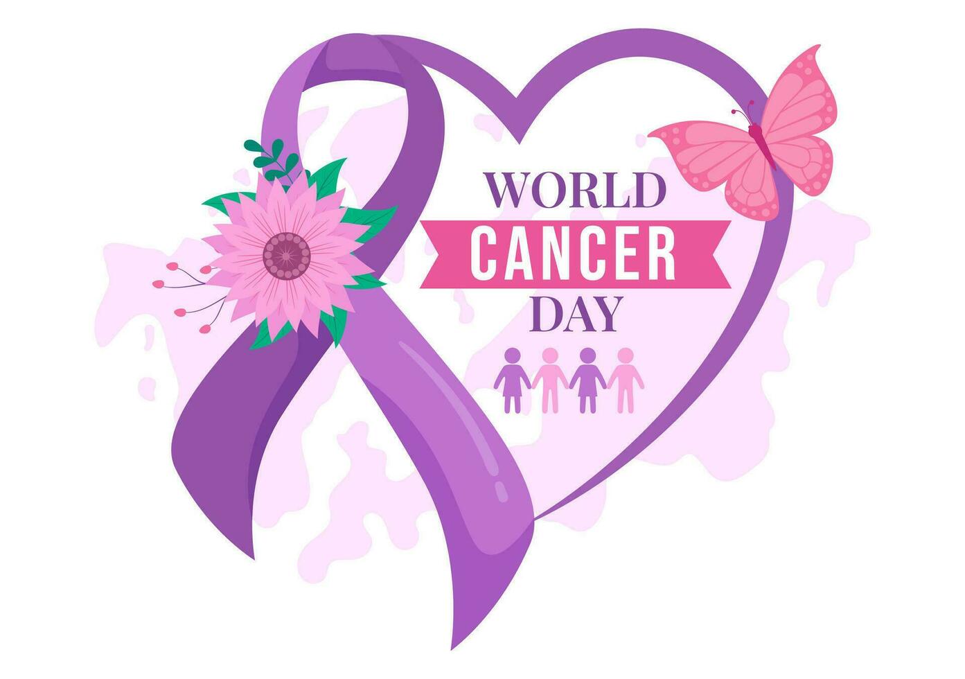 World Cancer Day Vector Illustration on February 4 with Ribbon to Raise Awareness of Cancer and Female Healthcare in Flat Cartoon Background